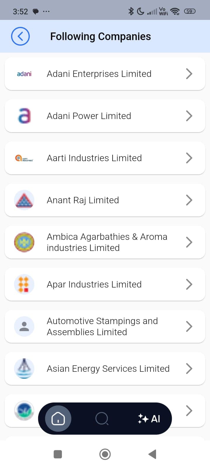 Following companies in the Alpha Tribe app